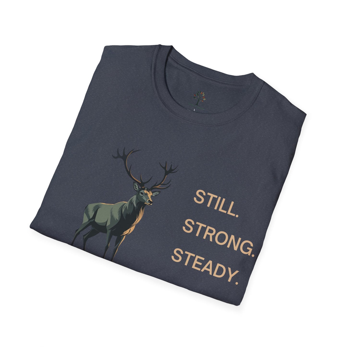 Heather Navy | Still, Strong, Steady, folded view