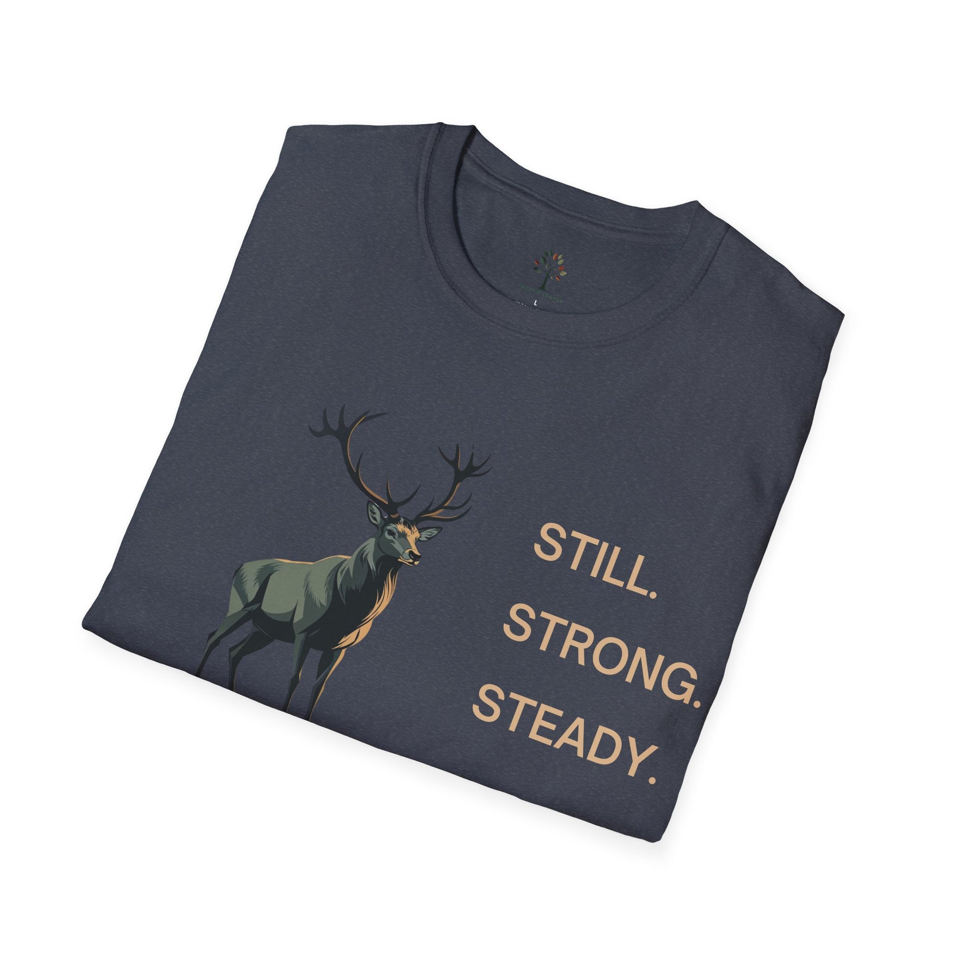 Heather Navy | Still, Strong, Steady, folded view