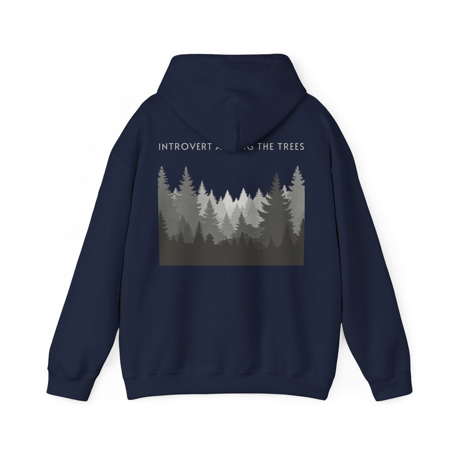 Navy | Introvert Among the Trees Hoodie, back design view