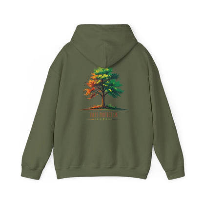 Military Green | Trees Protect US Hoodie, back design view