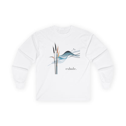 White | Exhale Long Sleeve Tee, front view