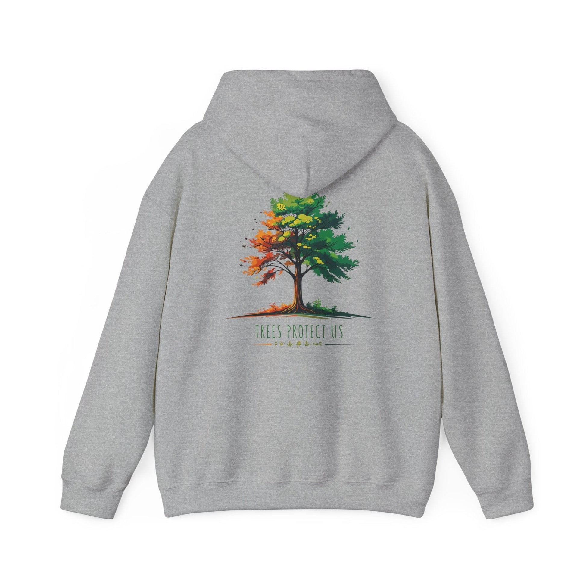 Sport Grey | Trees Protect US Hoodie, back design view