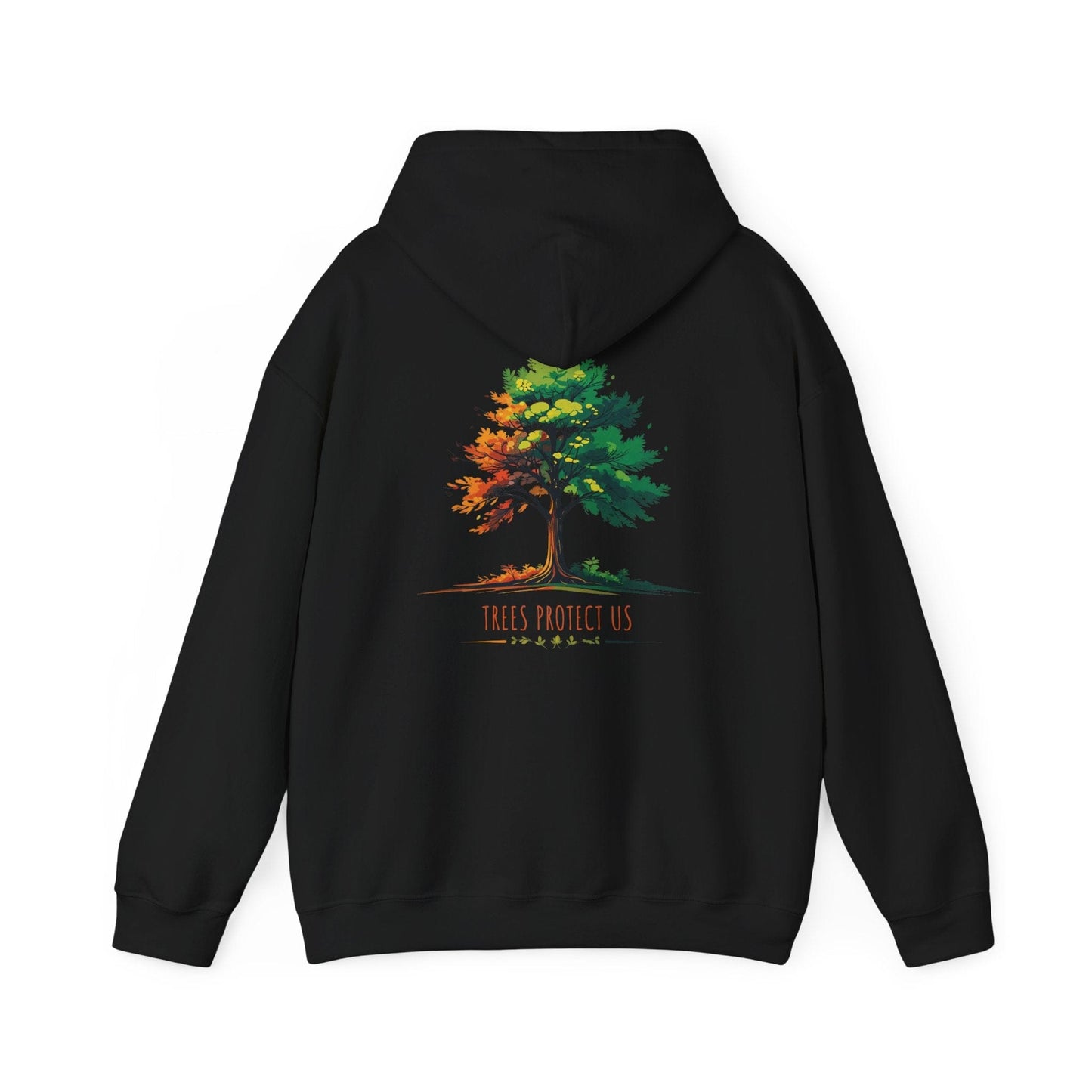 Black | Trees Protect US Hoodie, back design view