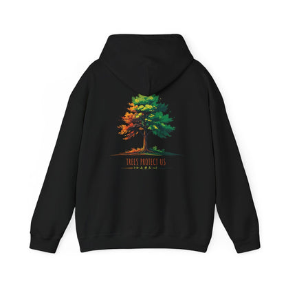 Black | Trees Protect US Hoodie, back design view