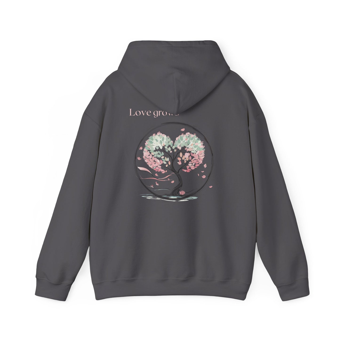 Charcoal | Love Grows Hoodie, back design view