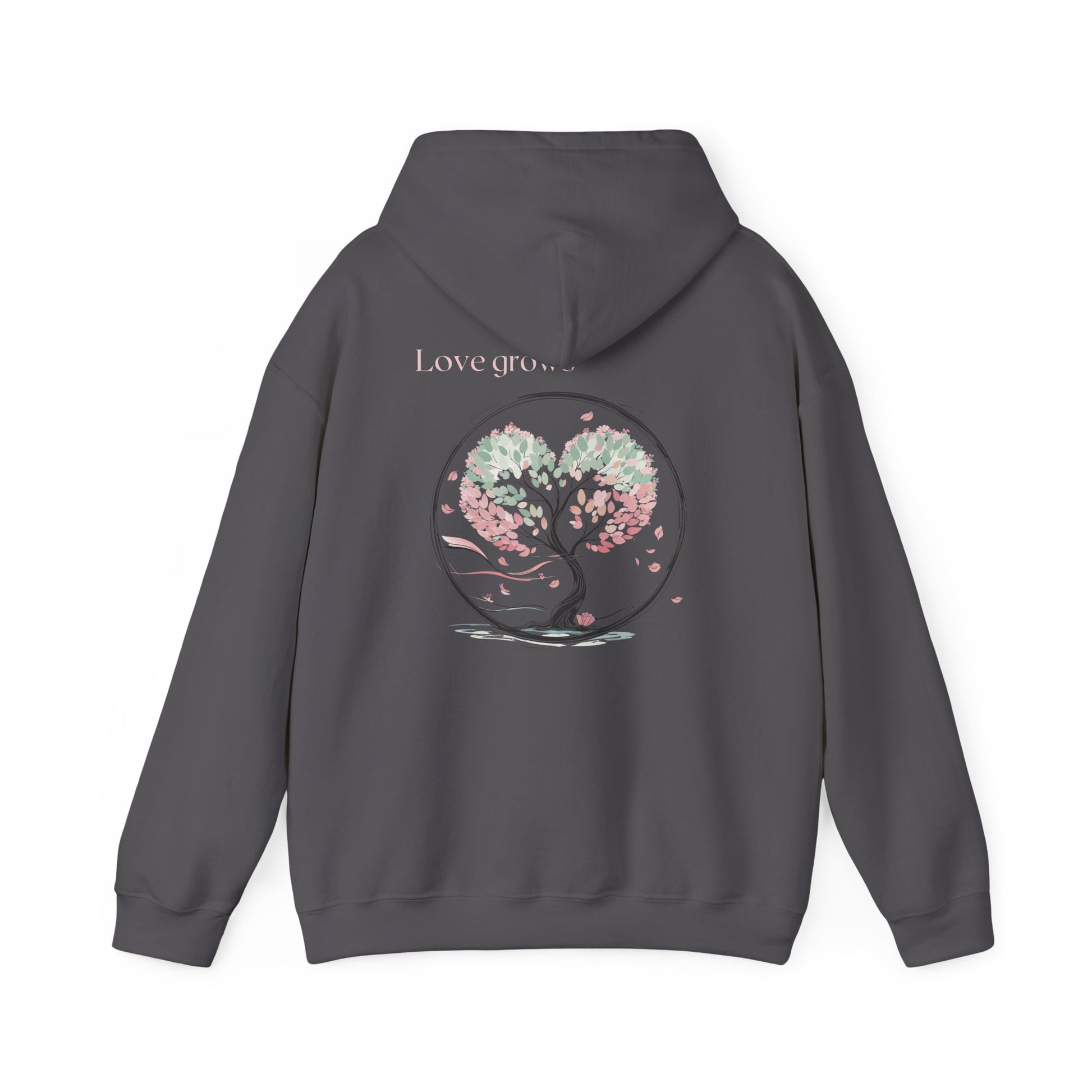 Charcoal | Love Grows Hoodie, back design view
