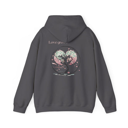 Charcoal | Love Grows Hoodie, back design view