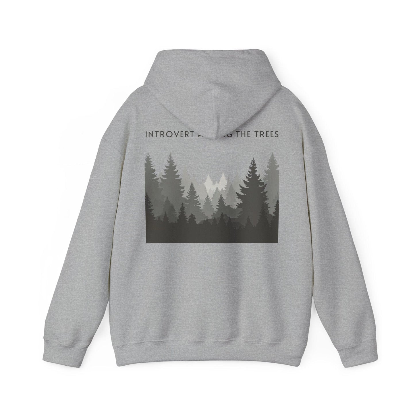 Sport Grey | Introvert Among the Trees Hoodie, back design view