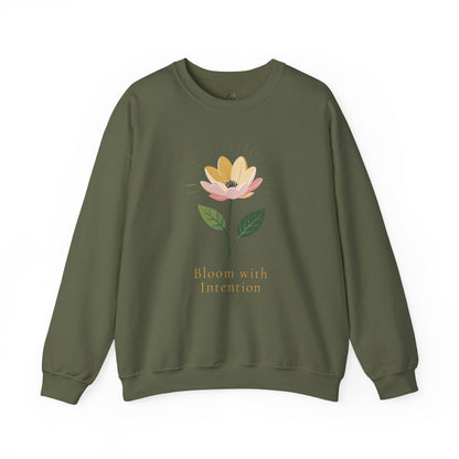 Military Green | Bloom with intention Sweatshirt, front view