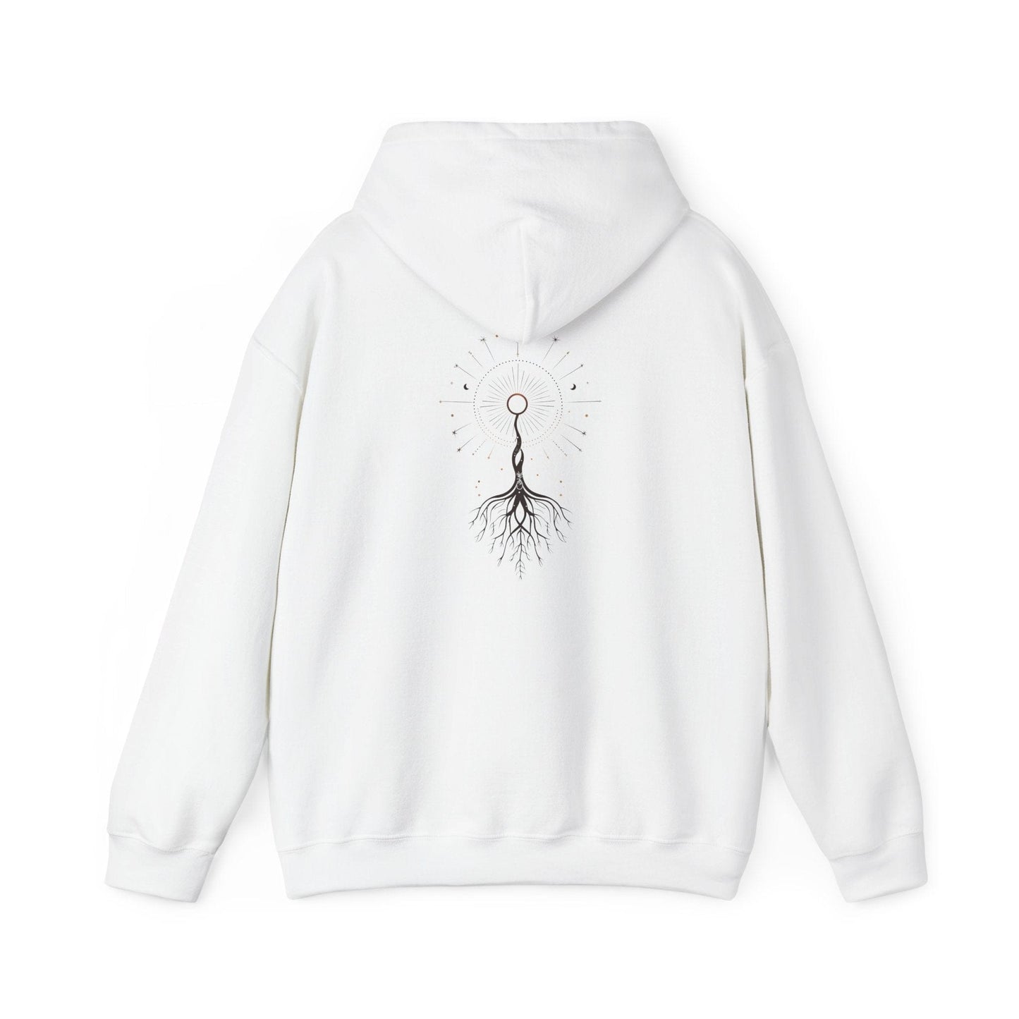 White | The Cosmic Root Hoodie, back design view