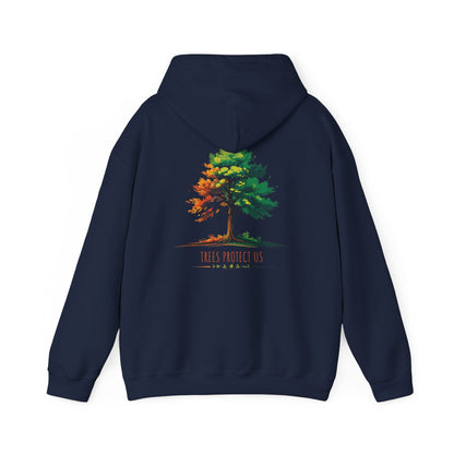 Navy | Trees Protect US Hoodie, back design view