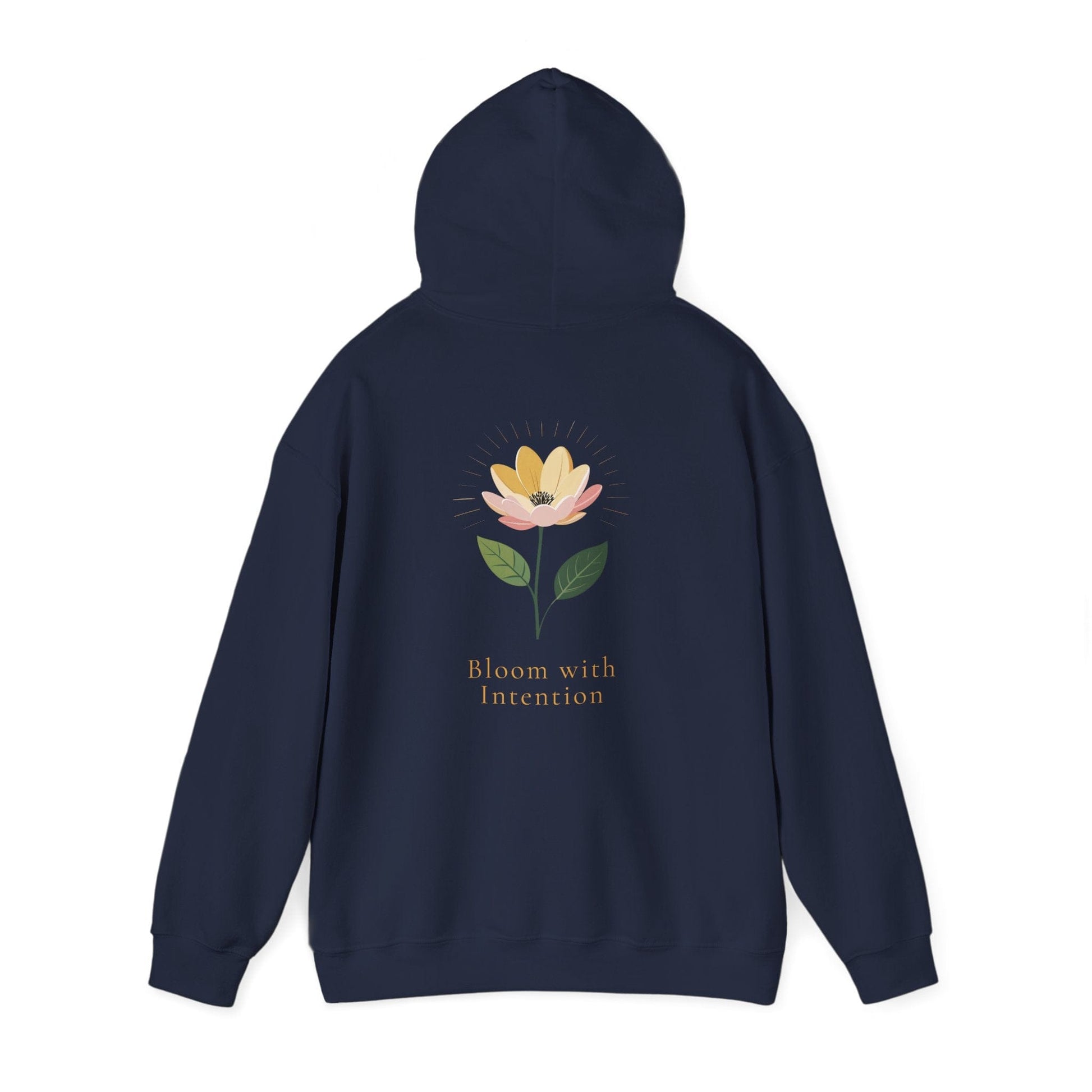 Navy | Bloom with intention Hoodie, back view 2