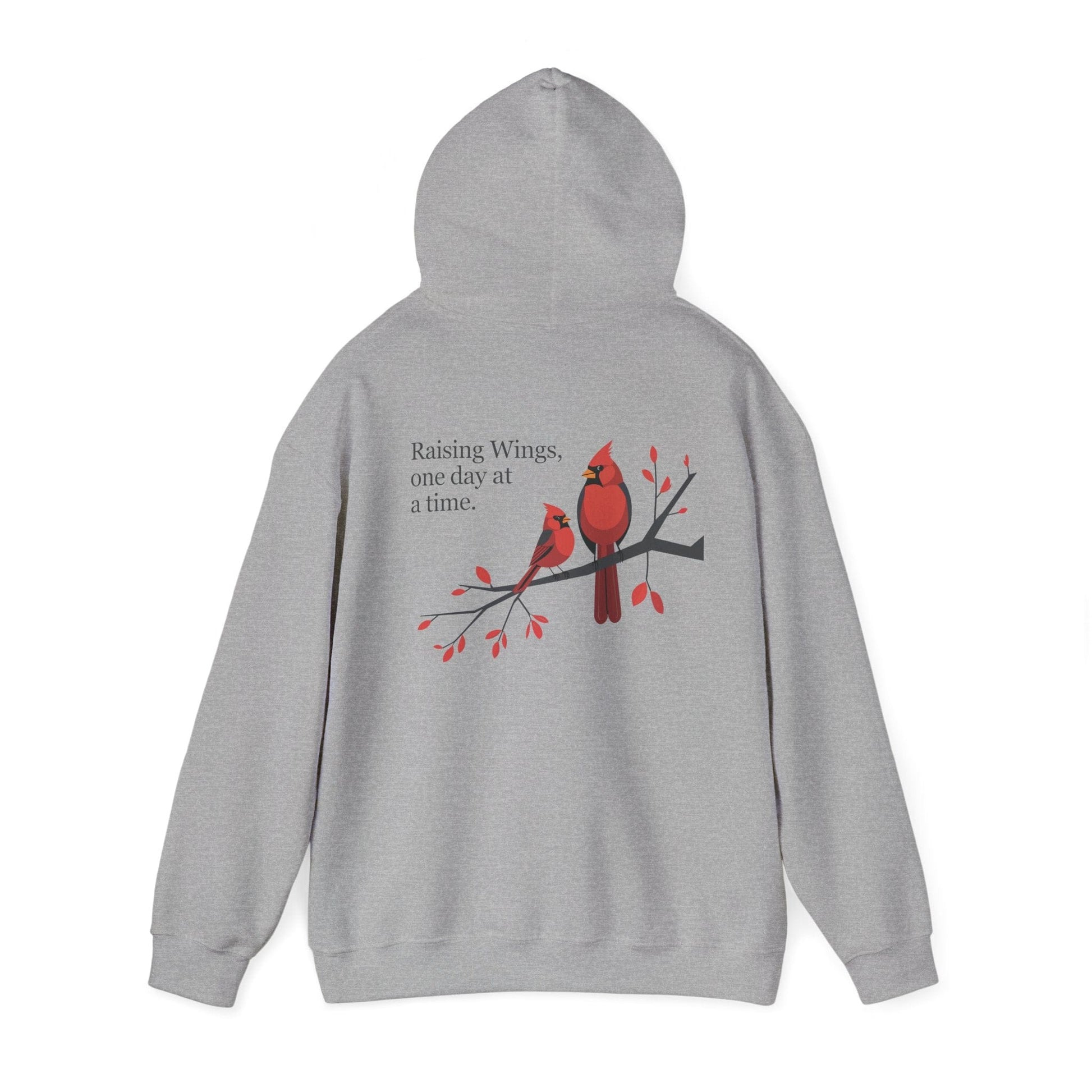 Sport Grey | Raising Wings, One day at a time. Hoodie, back view 2