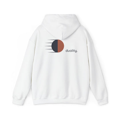 White | Duality Hoodie, back design view
