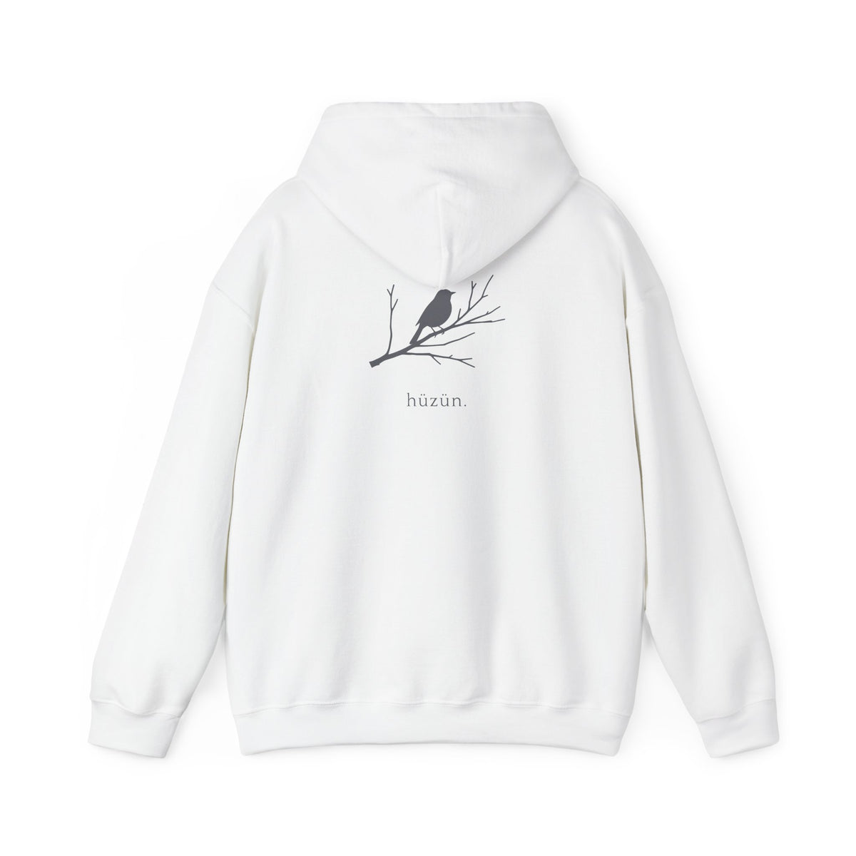 White | Hüzün Hoodie, back design view