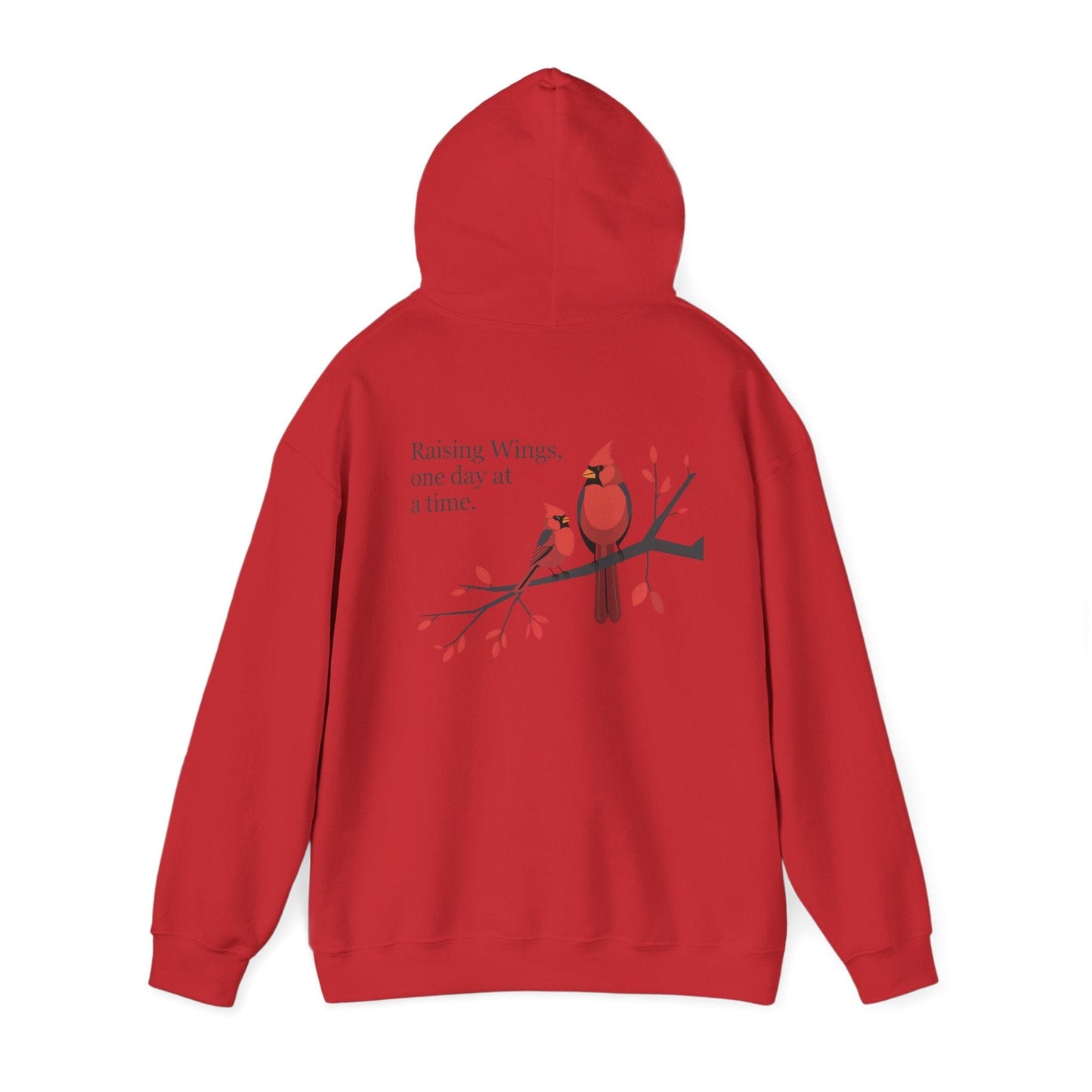 Red | Raising Wings, One day at a time. Hoodie, back view 2
