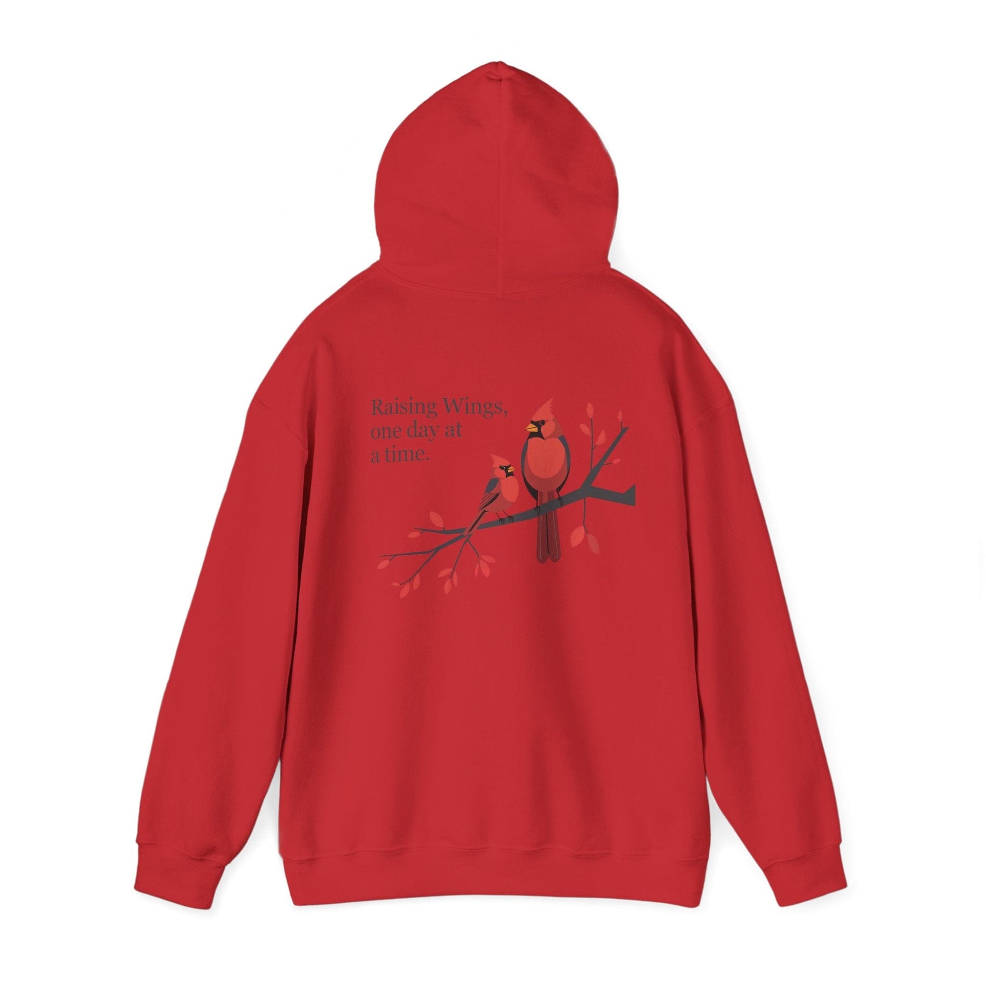 Red | Raising Wings, One day at a time. Hoodie, back view 2