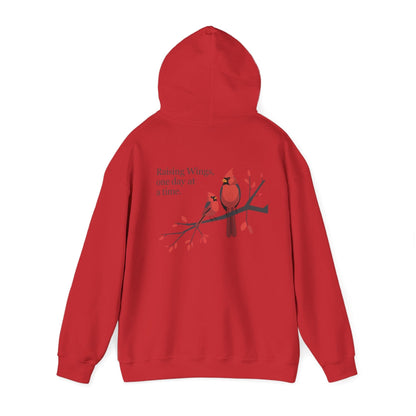 Red | Raising Wings, One day at a time. Hoodie, back view 2