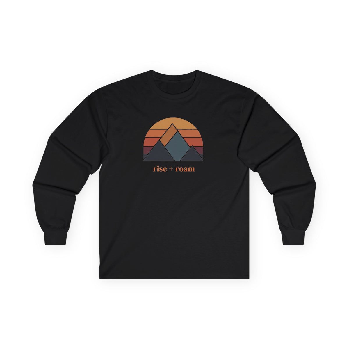 Black | Rise + Roam Long Sleeve Tee, front view