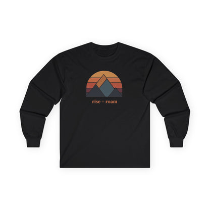 Black | Rise + Roam Long Sleeve Tee, front view