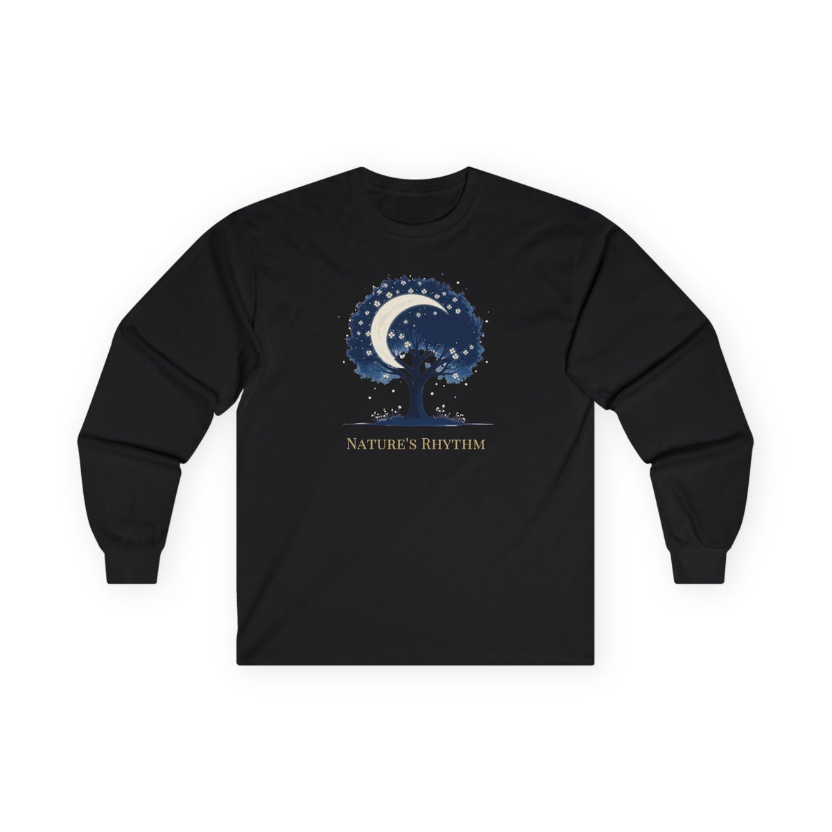 Black | Nature's Rhythm Long Sleeve Tee, front view