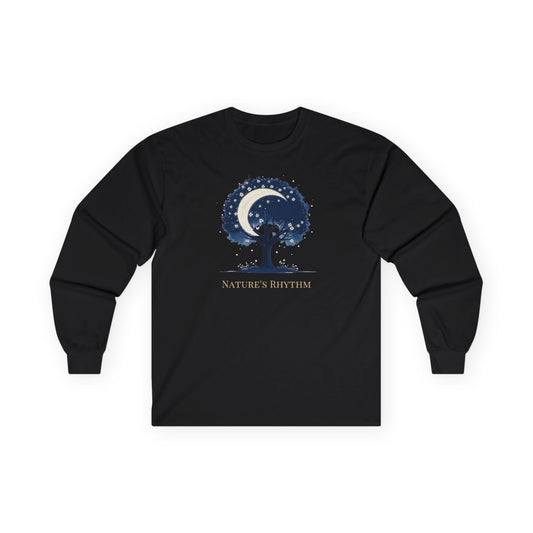 Black | Nature's Rhythm Long Sleeve Tee, front view
