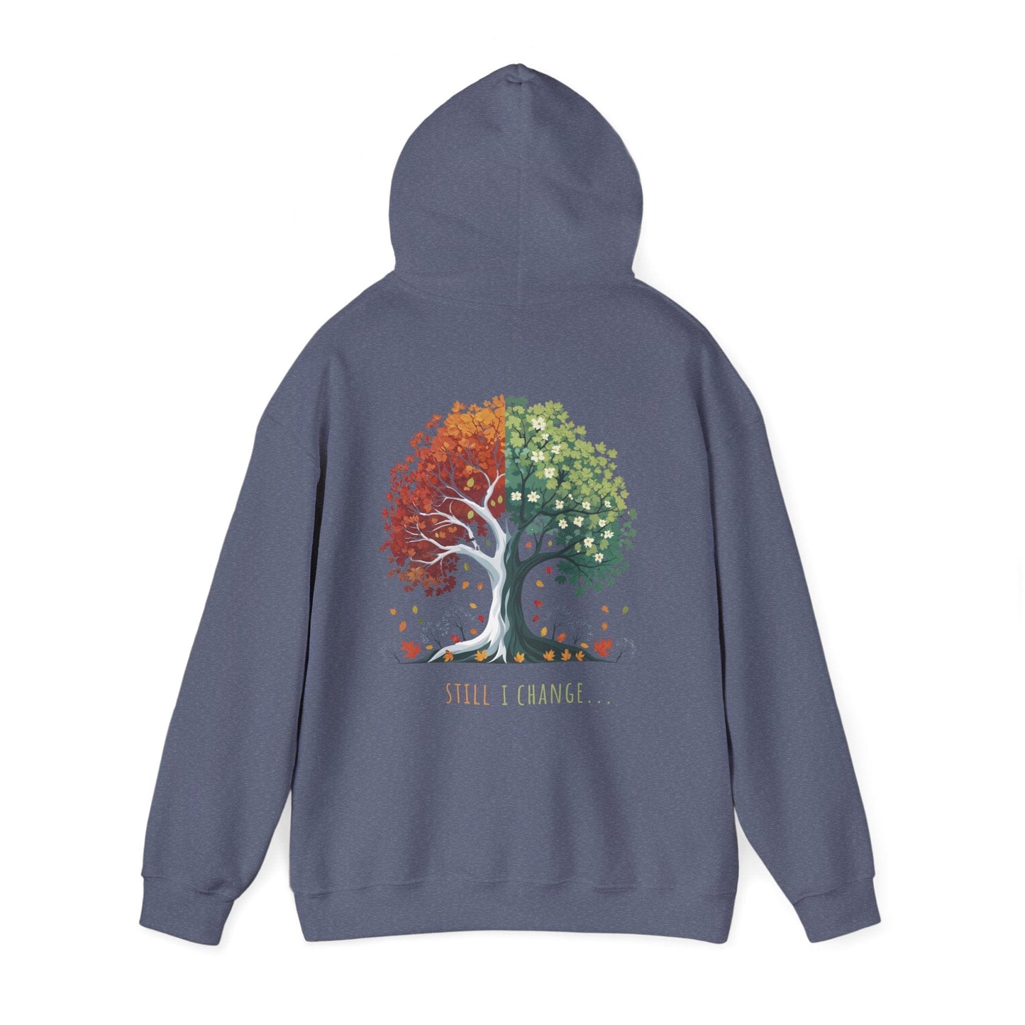 Heather Navy | Still I Change Hoodie, back design view