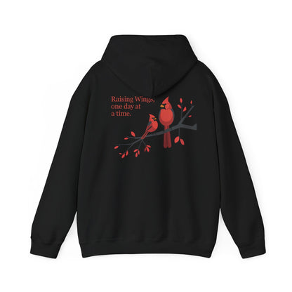 Black | Raising Wings, One day at a time. Hoodie, back design view
