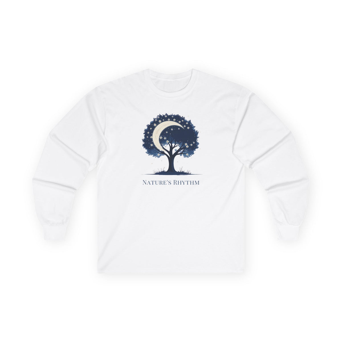 White | Nature's Rhythm Long Sleeve Tee, front view