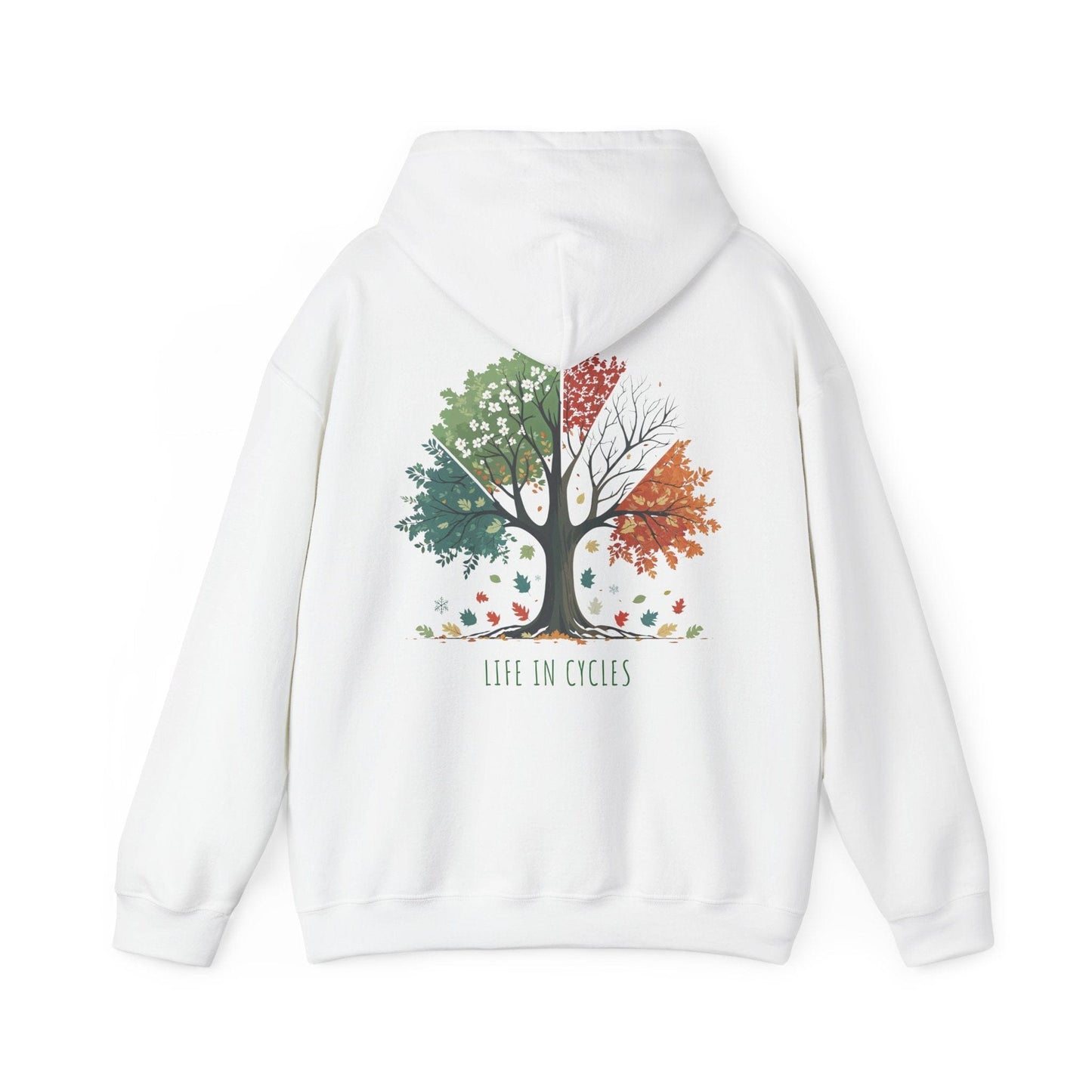 White | Life in Cycles Hoodie, back design view