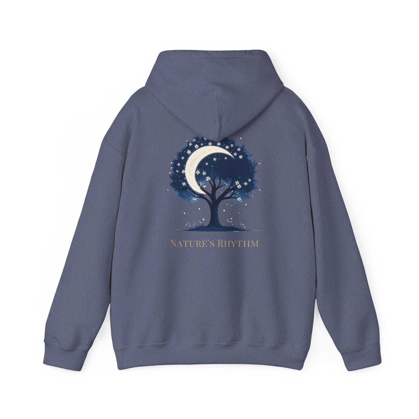 Heather Navy | Nature`s Rhythm Hoodie, back design view