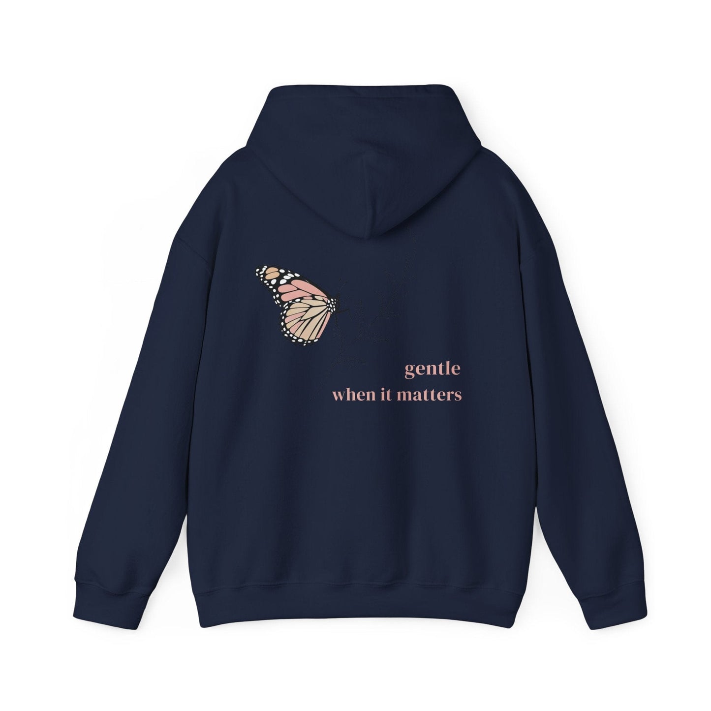 Navy | Gentle When It Matters Hoodie, back design view