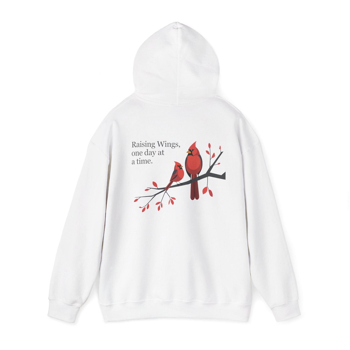 White | Raising Wings, One day at a time. Hoodie, back view 2