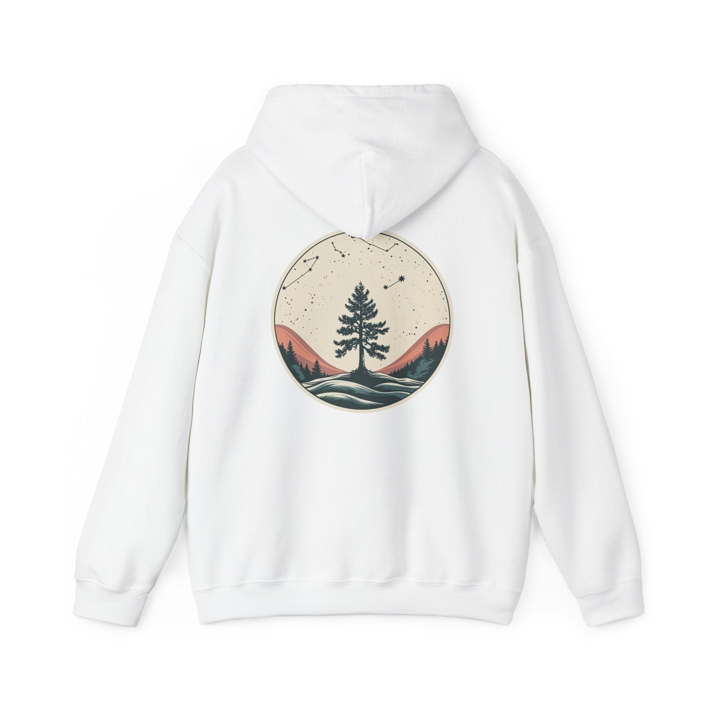White | Rooted in Stars Hoodie, back design view