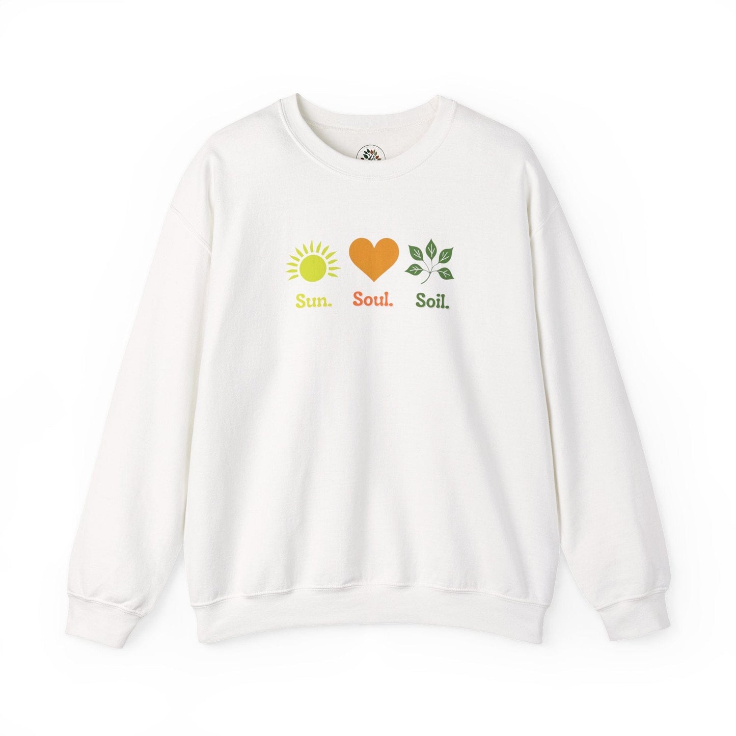 White | Sun. Soul. Soil. Sweatshirt, front view