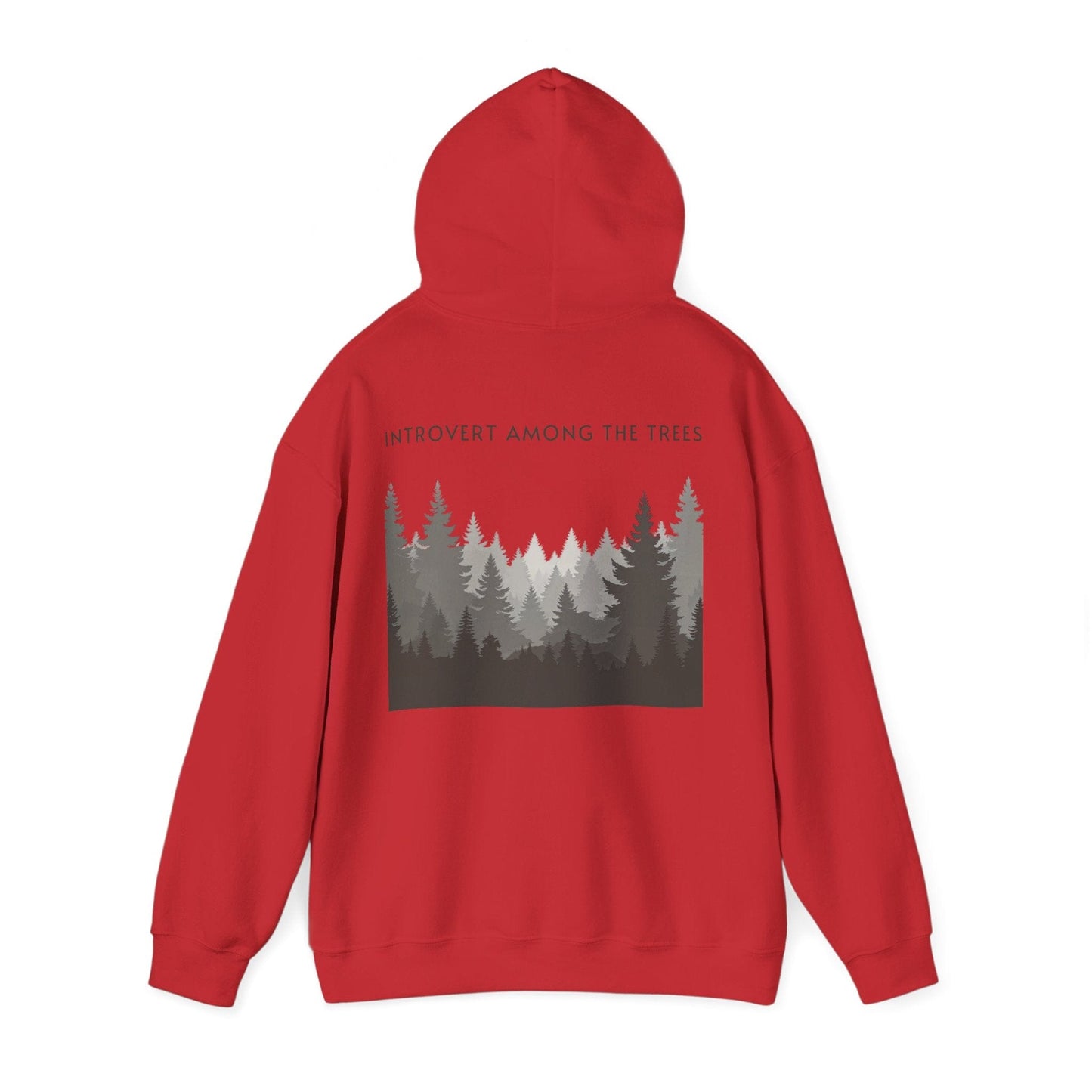 Red | Introvert Among the Trees Hoodie, back view 2