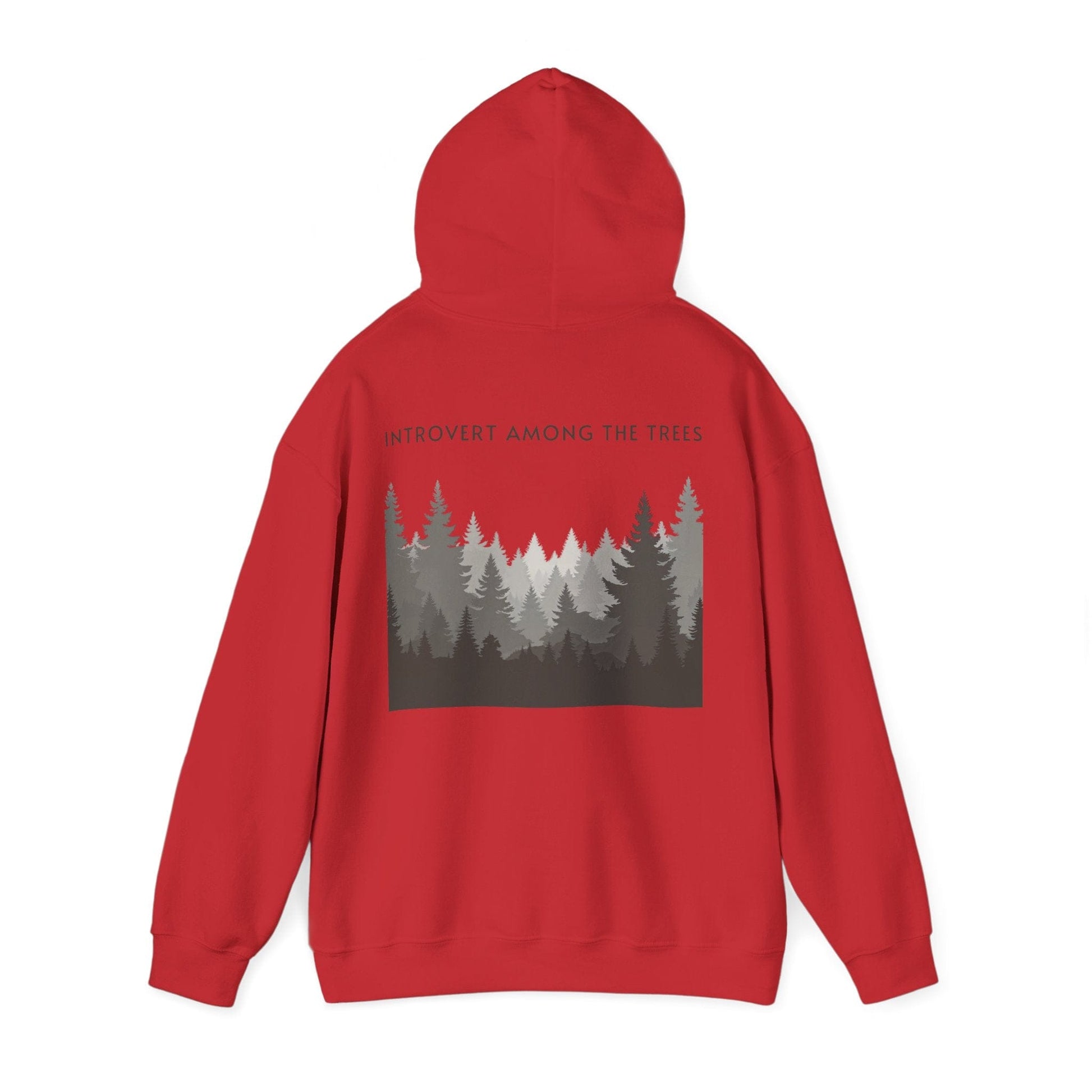 Red | Introvert Among the Trees Hoodie, back view 2