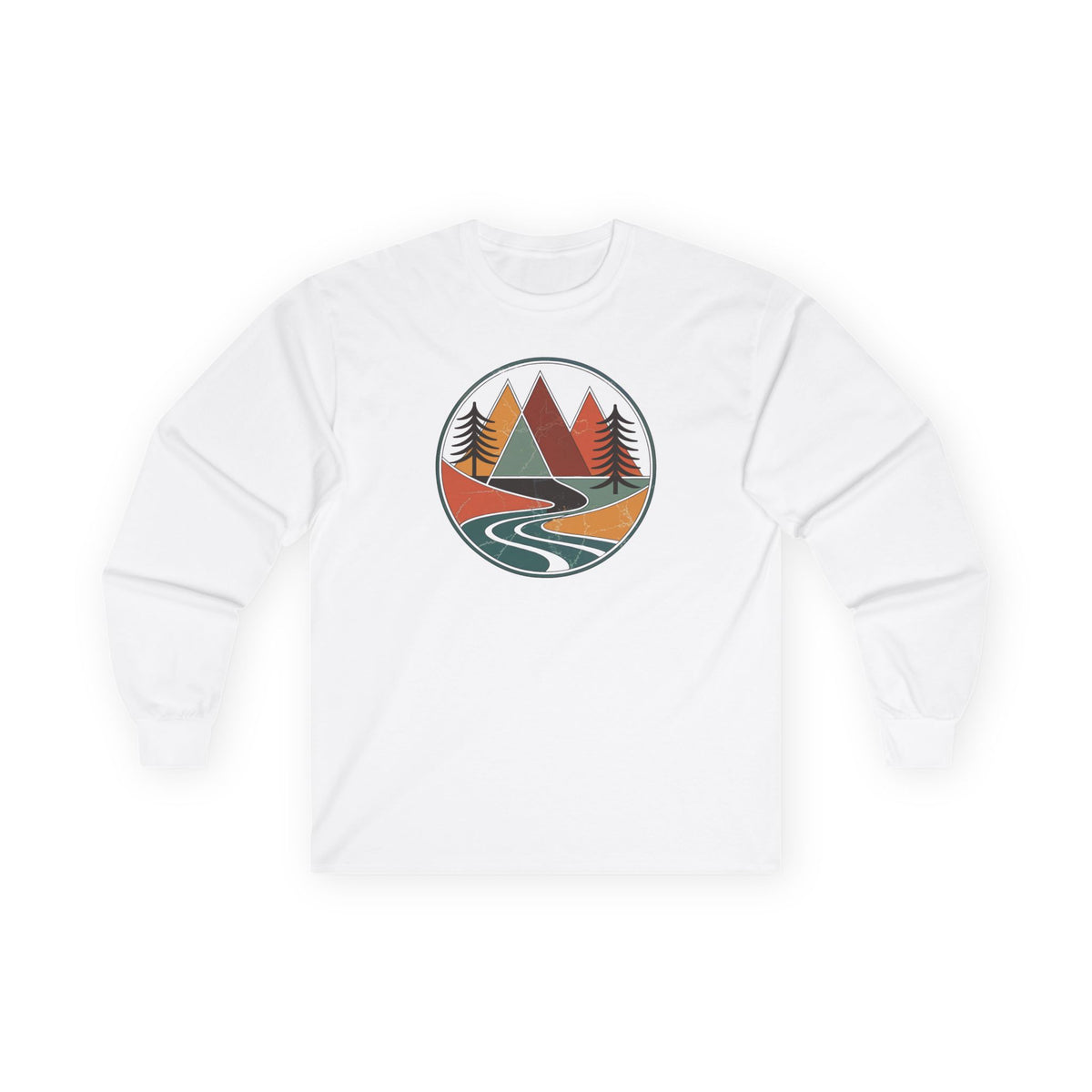 White | Retro Horizon Long Sleeve Tee, front view
