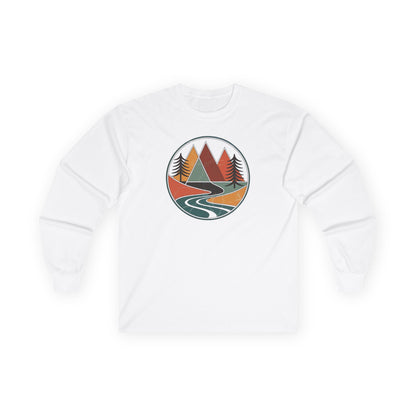 White | Retro Horizon Long Sleeve Tee, front view