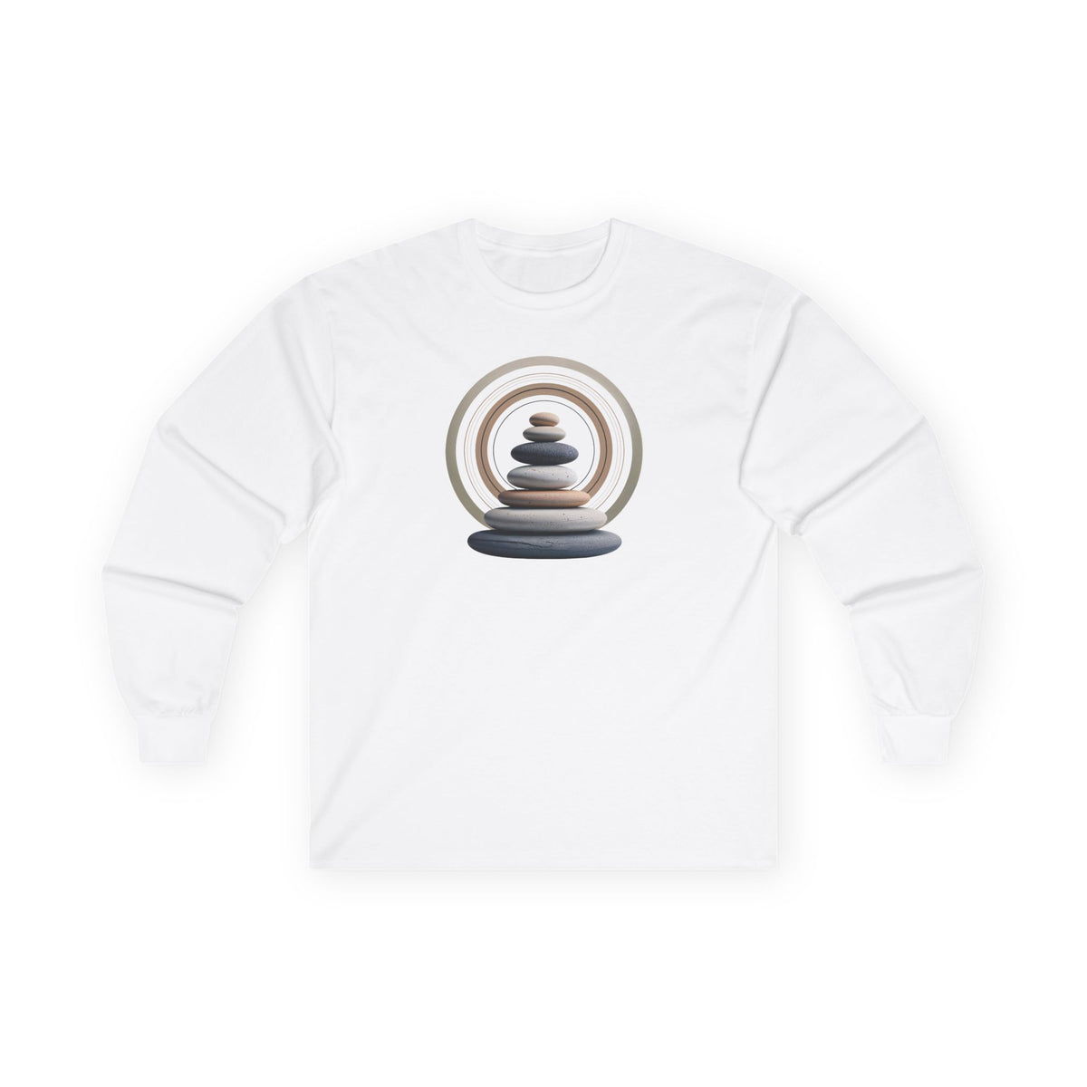 White | Echoes of Calm Long Sleeve Tee, front view