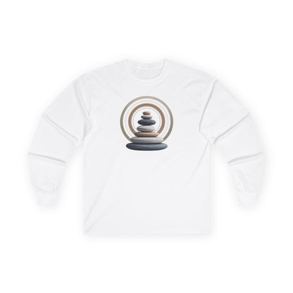 White | Echoes of Calm Long Sleeve Tee, front view