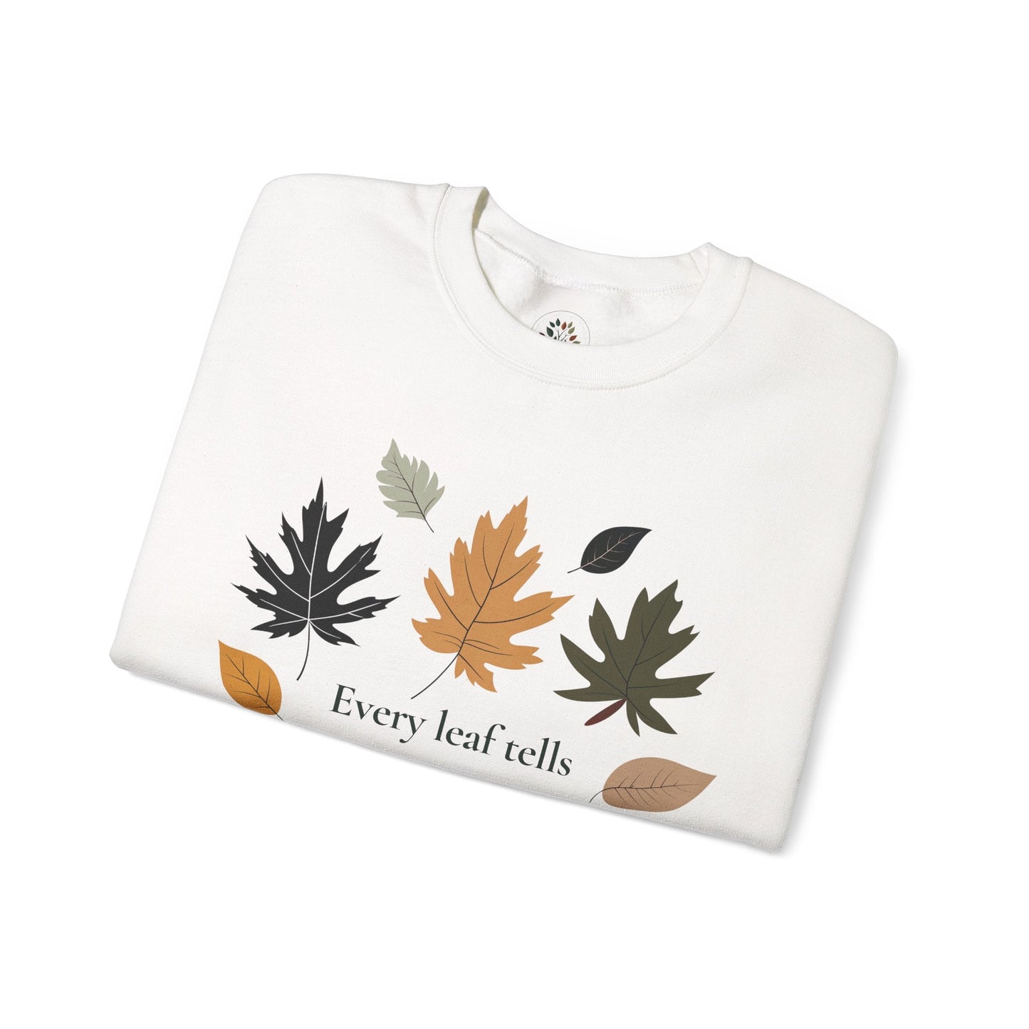 White | Every Leaf tells a Story Sweatshirt, folded view