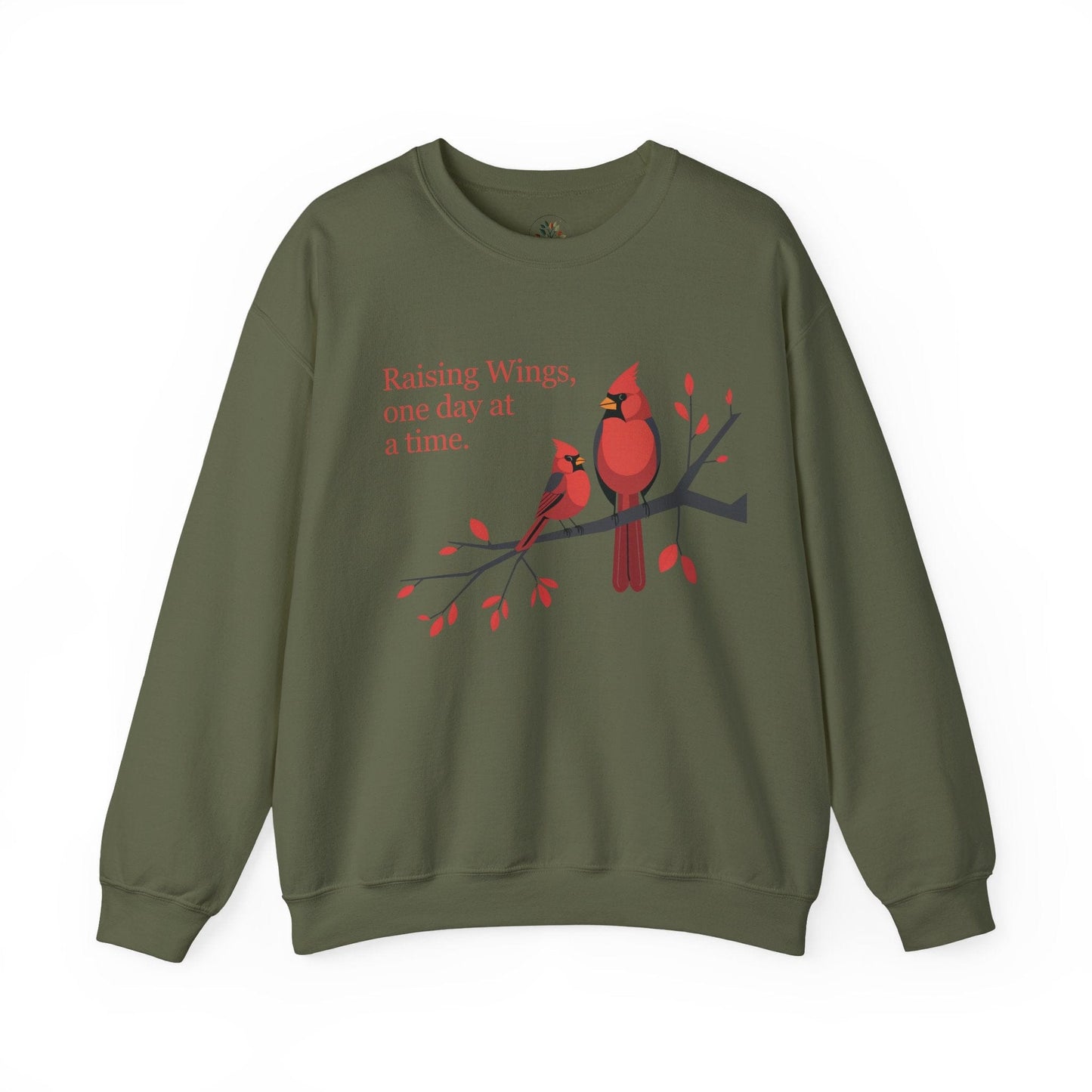 Military Green | Raising Wings, One day at a time Sweatshirt, front view