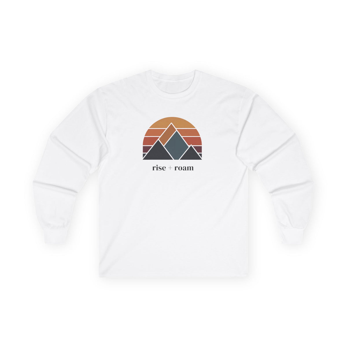 White | Rise + Roam Long Sleeve Tee, front view