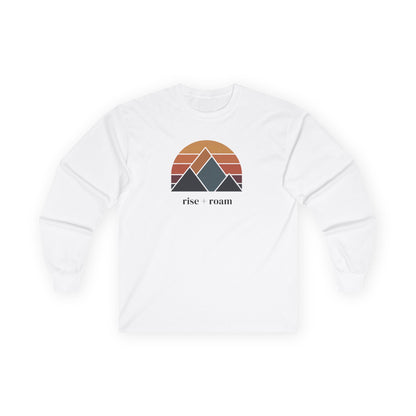 White | Rise + Roam Long Sleeve Tee, front view