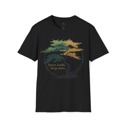 Black | Quiet words, deep roots., front view