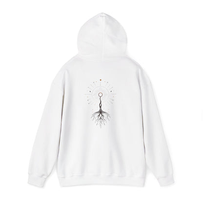 White | The Cosmic Root Hoodie, back view 2