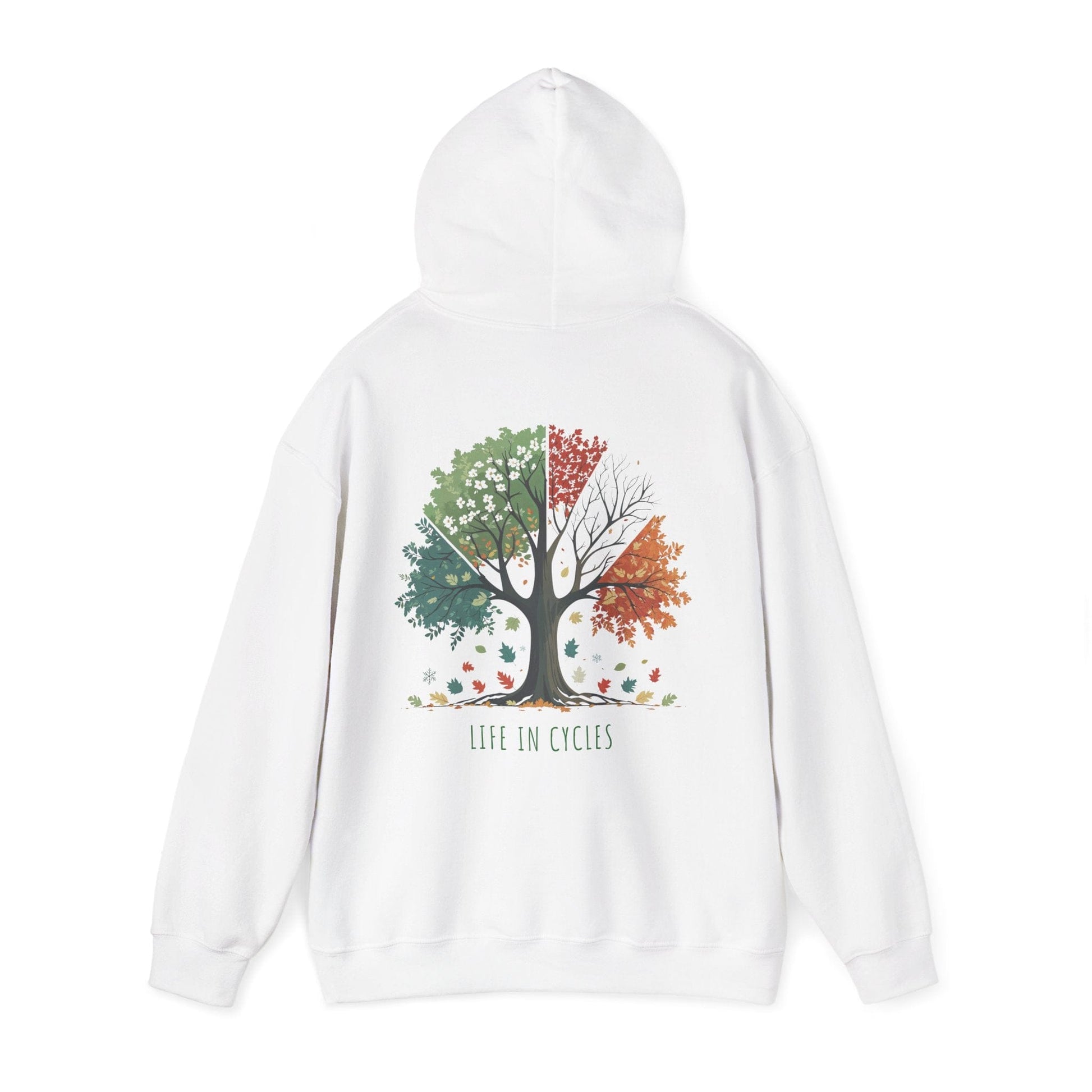 White | Life in Cycles Hoodie, back view 2