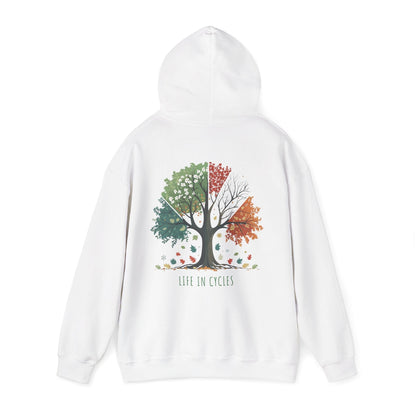 White | Life in Cycles Hoodie, back view 2
