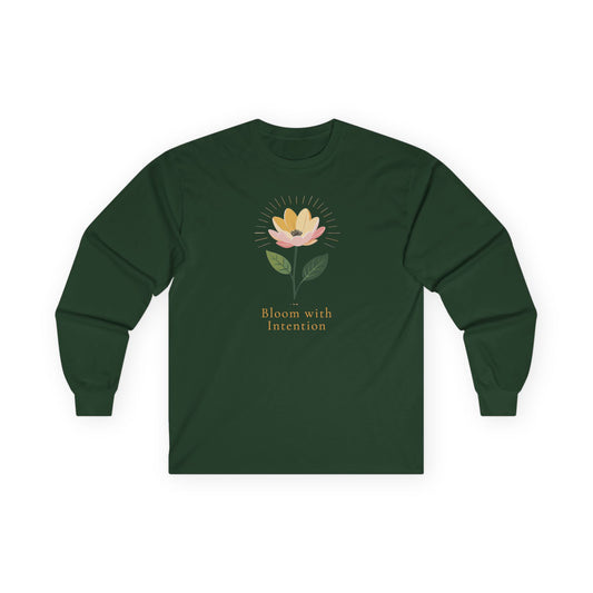 Forest Green | Bloom with intention Long Sleeve Tee, front view